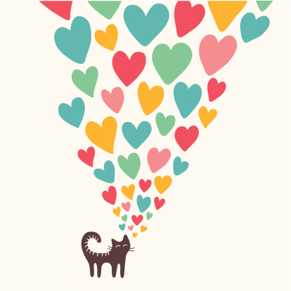 Cute cat with color hearts