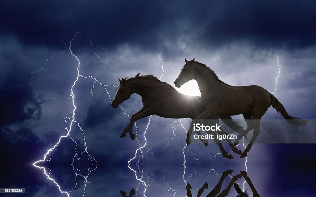 Chevaux et lightnings - Photo de Cheval libre de droits