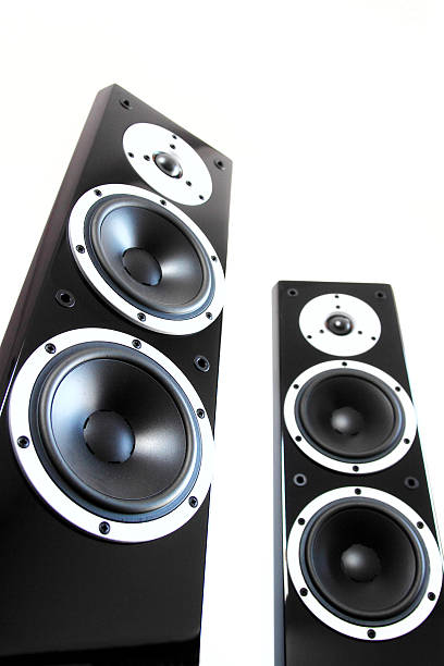 istock Pair of black audio speakers 183154478