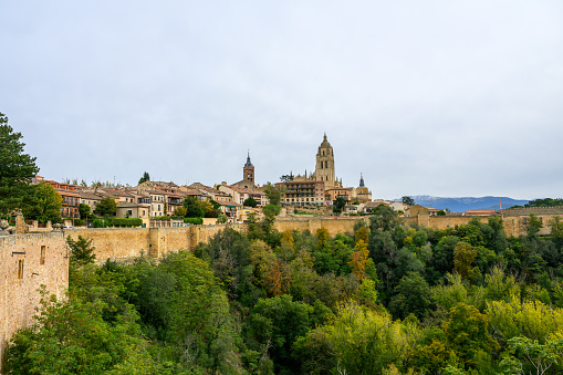 Segovia, Spain - Oct 31, 2023: Segovia is known for its well-preserved medieval architecture, including a stunning Roman aqueduct, a fairy-tale castle, and a Gothic cathedral.