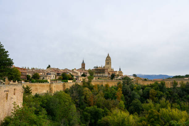 Segovia, Spain - Oct 31, 2023: Segovia is known for its well-preserved medieval architecture, including a stunning Roman aqueduct, a fairy-tale castle, and a Gothic cathedral.
