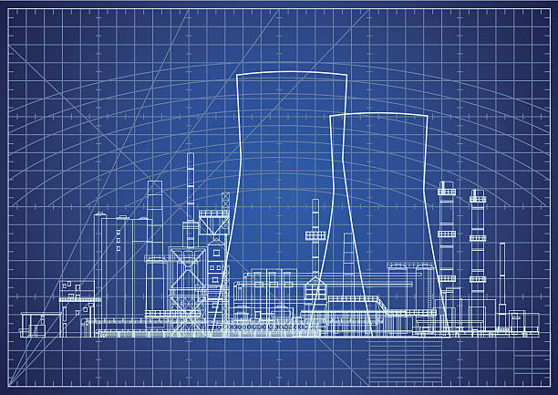 原子力発電プラント製図ベクトルイラスト - ruler plan construction blueprint点のイラスト素材／クリップアート素材／マンガ素材／アイコン素材