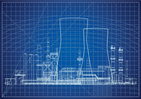 Nuclear power plant blueprint vector illustration