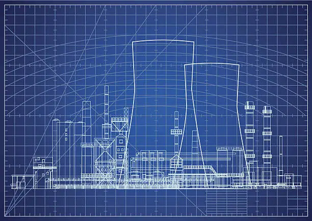 Vector illustration of Nuclear power plant blueprint vector illustration