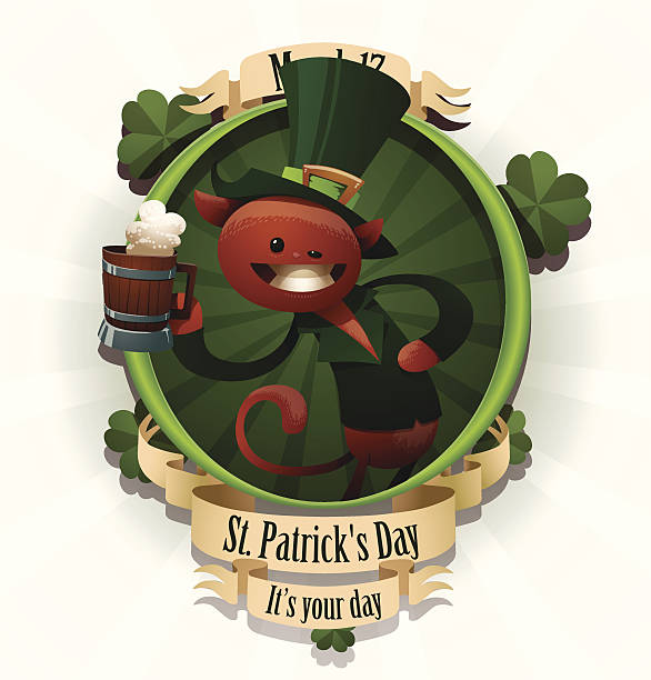 illustrations, cliparts, dessins animés et icônes de saint patrick chat avec une chope de bière de marque - st patricks day pot of gold clover irish culture