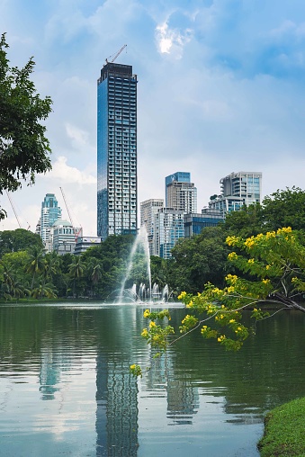 Bangkok, Thailand - 5 November 2023: skyscrappers in Bangkok city, Lumphini Park
