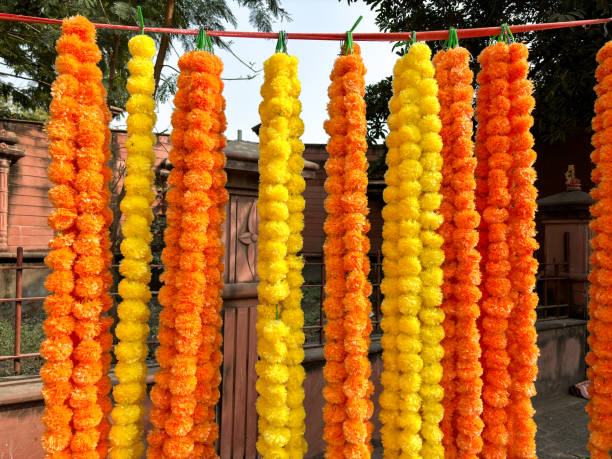 インドのマリーゴールドの花の人工装飾。