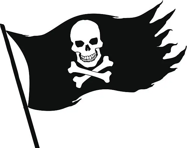 Vector illustration of A skull and crossbones black and white pirate flag