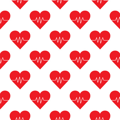 Vector illustration of a red heart with a pulse line on it.