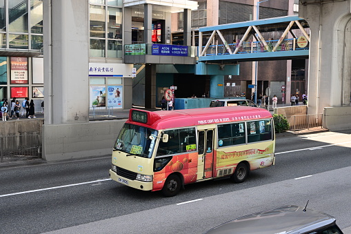 CNG fueled city bus halting at a bus stop. Location: Nashik, Maharashtra, India, Date: August 22 2021