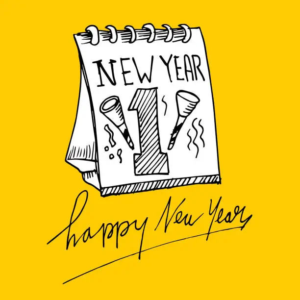 Vector illustration of Happy New Year, doodle and sketch illustration