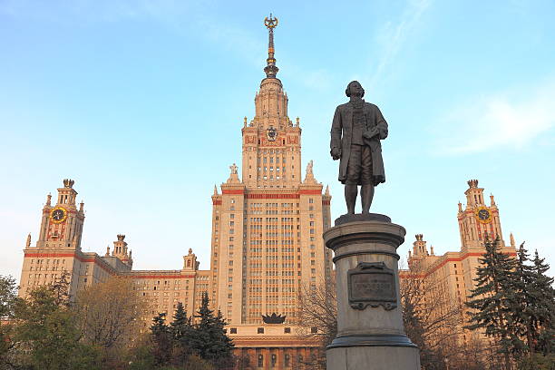 Moscow State University and Lomonosov statue - Moscow, Russia Moscow State University and Lomonosov statue. Moscow, Russia. mikhail lomonosov stock pictures, royalty-free photos & images