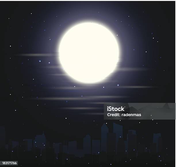 Skyline Di Chicago Con Luna - Immagini vettoriali stock e altre immagini di Ambientazione esterna - Ambientazione esterna, Appartamento, Architettura