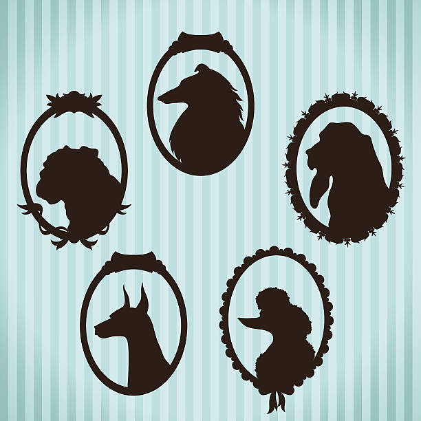 Dogs silhouettes in frames vector art illustration
