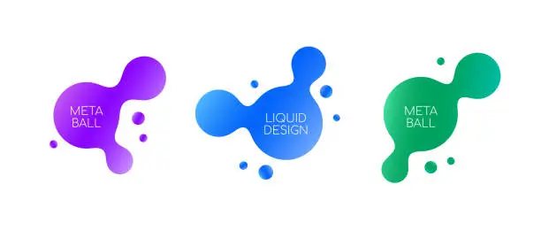 Vector illustration of Abstract sphere blobs collection. Gradient liquid metaballs set. Bright amoeba blotches, drops or stains bundle. Morphing design elements for label, sticker, banner, tag, collage, poster. Vector pack