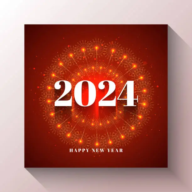 Vector illustration of The Year 2024 Logo And Fireworks