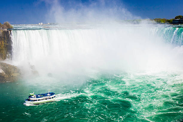 istock tourist boat cruise pass Niagara Falls, Canada 183176573