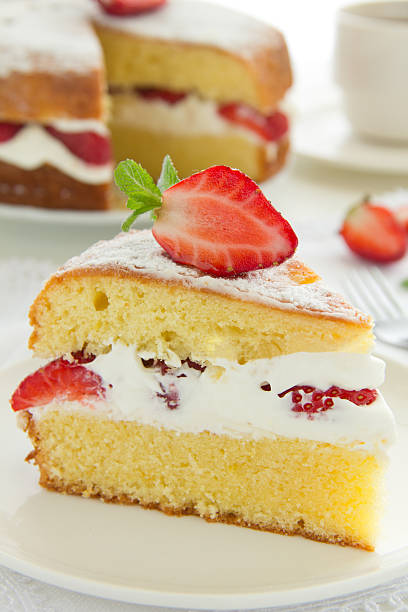 istock Victorian sponge cake with cream and strawberries. 183176835