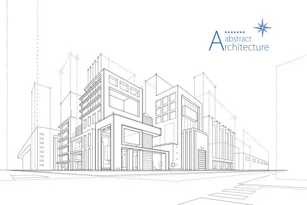 Vector illustration of Abstract Architectural Modern Urban Line Drawing.