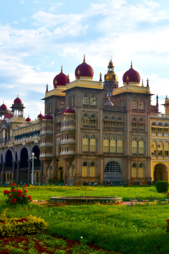 Splendid view of the garden within Mysore Palace complex.