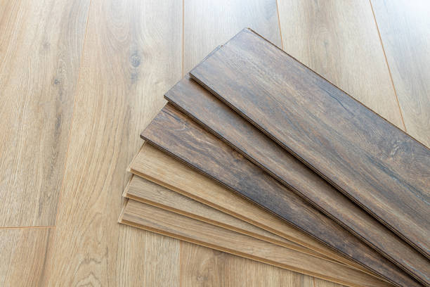 istock Wooden floor samples of laminate. Timber, laminate flooring. 1831817482