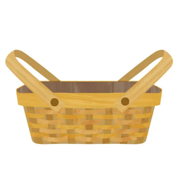 Vector illustration of Watercolor Style_Retro Wooden Basket, Picnic Basket Illustration