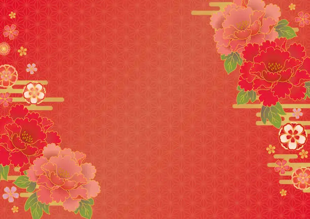 Vector illustration of Red Japanese Pattern Peony Background Template
