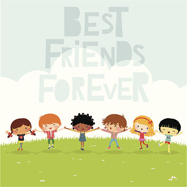 Happy multiethnic kids Friendship concept http://tiny.cc/bzm2n kids holding hands stock illustrations