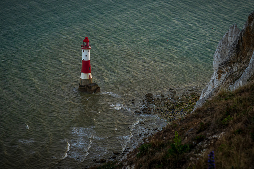 Evening mood at the lighthouse and cliffs at Beachy Head near Eastbourne, East Sussex, England, UK