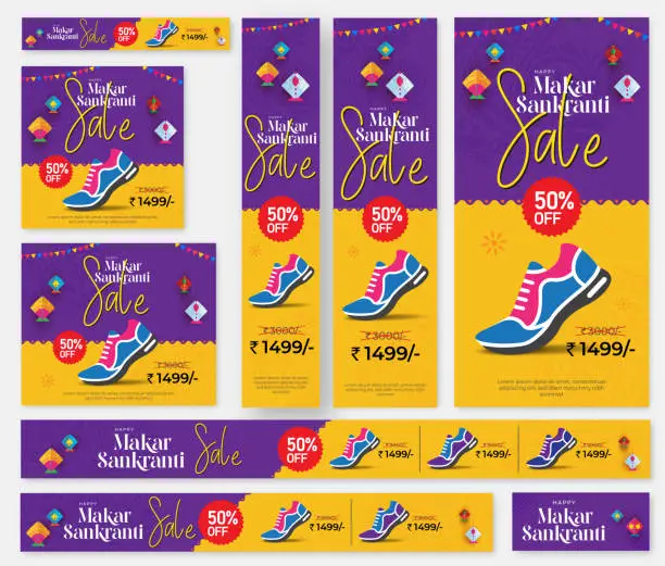 Vector illustration of Makar Sankranti Festival Sale Digital Media Web Banner Design