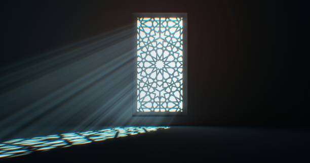 istock The floor is softly lit by the sunlight filtering through a window with floral ornamentation. 1831907512