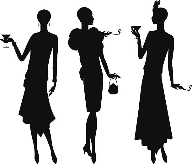 silhouetten von schönen mädchen 20er jahre stil. - 1930s style stock-grafiken, -clipart, -cartoons und -symbole