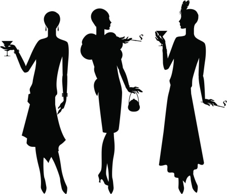 Silhouettes of beautiful girl 1920s style.