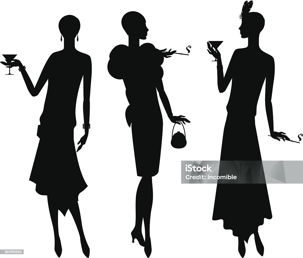 Silhouettes of beautiful girl 1920s style. 1920-1929 stock vector