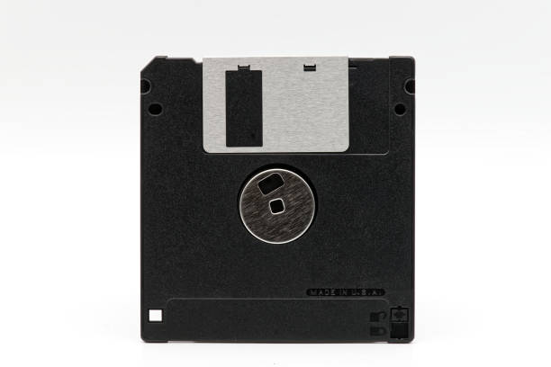istock Floppy disk of 1.4 megabytes isolated on white background. Vintage storage for computer. Back side 1831924113