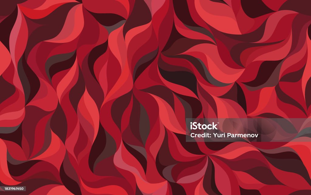 Texture Pattern Fine Line Red Stylized Petals Pattern With Abstract Curved Lines Seamless Vector Red ...