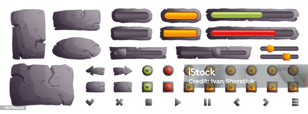 Gui Arrow Button Stone Buttons And Boards For Game Ui Gui Elements Isolated On White ...