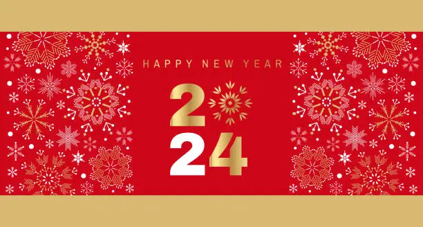 Vector illustration of Merry Christmas and Happy New Year 2024  holiday template golden design