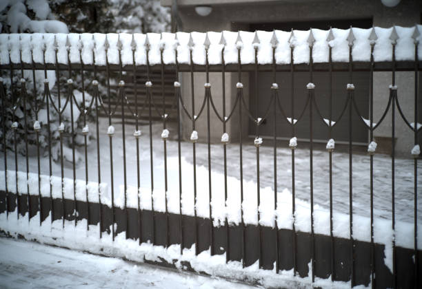 istock spear top metal fence 1832041888