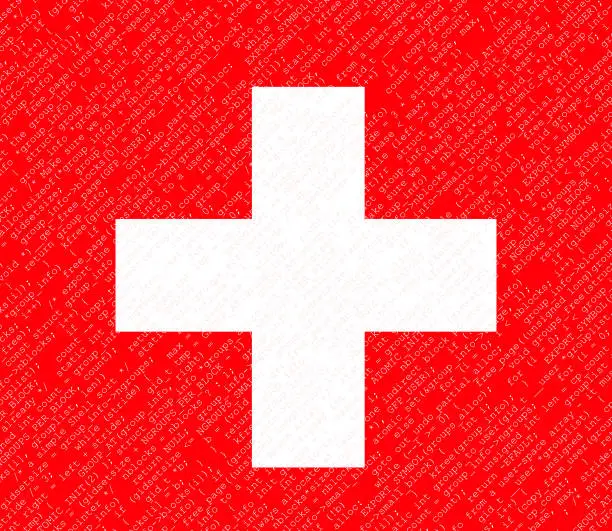 Vector illustration of Close-up of flag of Switzerland with gradient of code in the background.