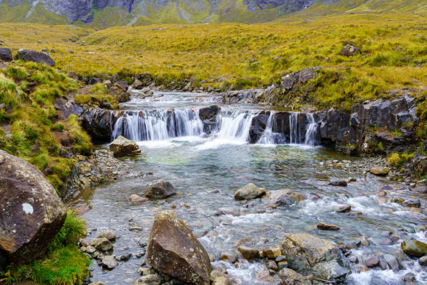 Waterfalls and pools in the Fairy Pools, Skye stock photo