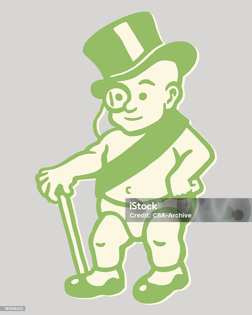 Baby in Top Hat, Sash and Monocle Baby - Human Age stock vector