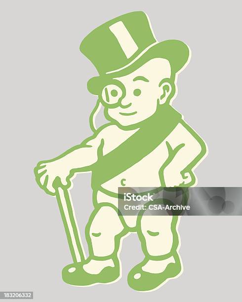 Baby In Top Hat Sash And Monocle Stock Illustration - Download Image Now - Baby - Human Age, Monocle, Pop Art