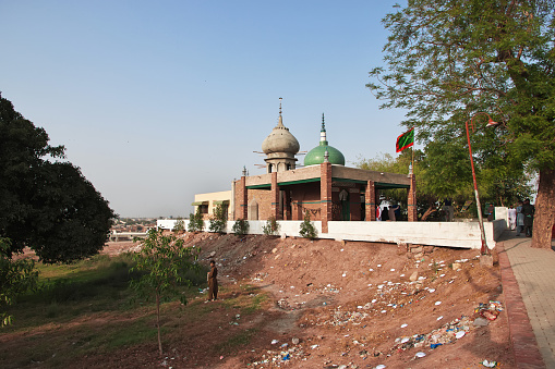 Multan, Pakistan - 26 Mar 2021: Mazar Ghaus Pak Noorani, mosque in Multan, Punjab province, Pakistan