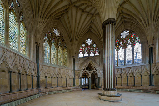 Wells, UK - October 14, 2022: View of the Chapter House in the Cathedral, in Wells, Somerset, England, UK
