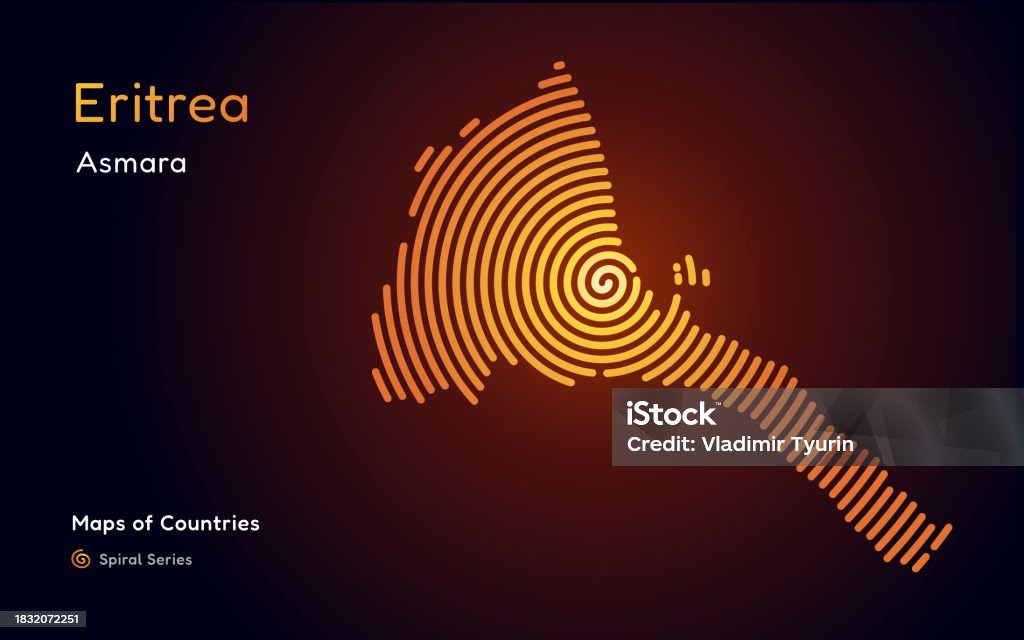 Abstract Gold Map Of Eritrea With Circle Lines Identifying Its Capital Abstract Gold Map Of Eritrea With Circle Lines Identifying Its Capital
