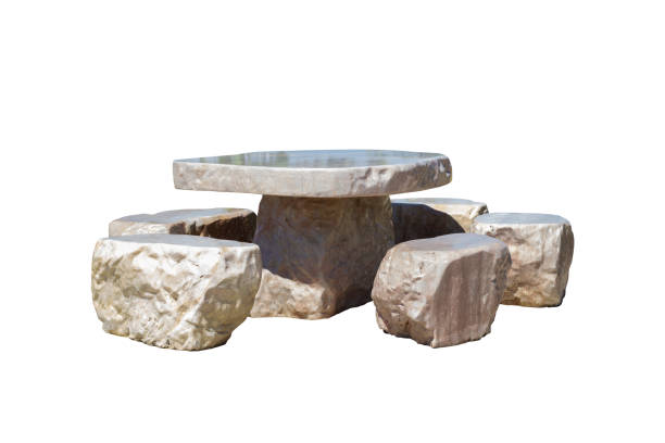 istock Set of table and chairs made from stone isolated on white background included clipping path. 1832079507
