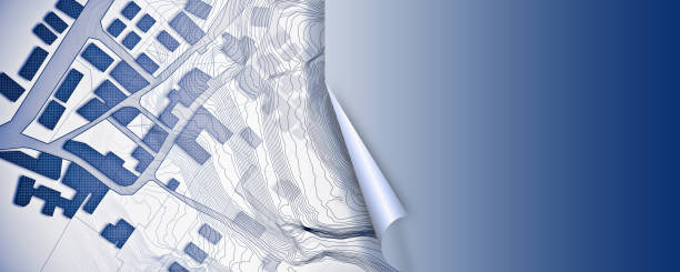 istock Imaginary cadastral map with buildings, land parcel and vacant plot - land records and property registry web banner design - concept with cadastral parcel and copy space 1832081997