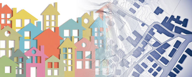istock Conceptual cityscape with cardboard buildings and imaginary city map on background - concept image 1832092082