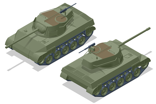 Isometric USA Tank, tank destroyer M18 Hellcat. Self-propelled artillery. Armoured fighting vehicle designed for front-line combat, with heavy firepower.